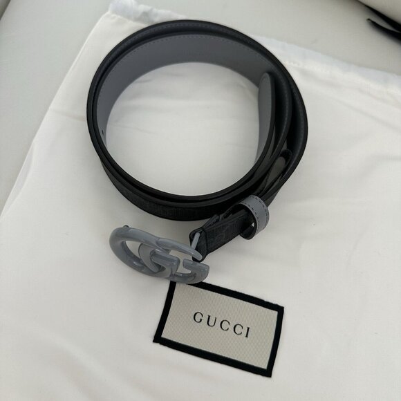 NEW Gucci Marmont Belt GG Logo Grey Black Monogram Canvas 80 cm 32 inch - Picture 6 of 8